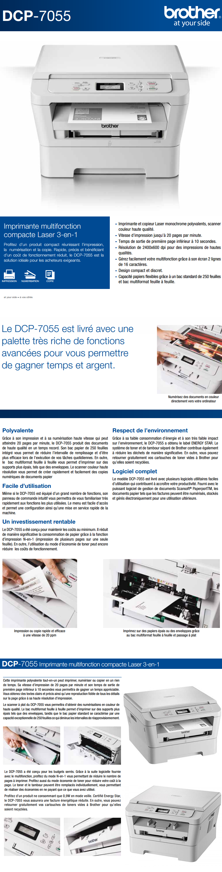 Acheter Imprimante multifonction laser monochrome Brother DCP-7055   Maroc