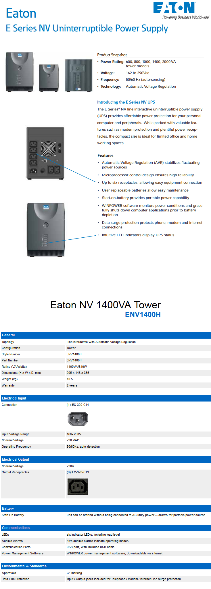 Acheter Onduleur Line Interactive Eaton NV 1400VA Tower (ENV1400H) Maroc