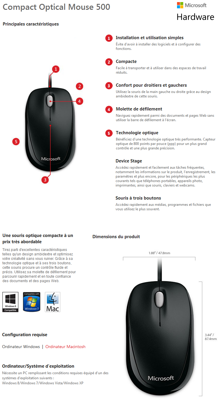 Acheter Souris Microsoft Compact Optical Mouse 500 (U81-00083) Maroc