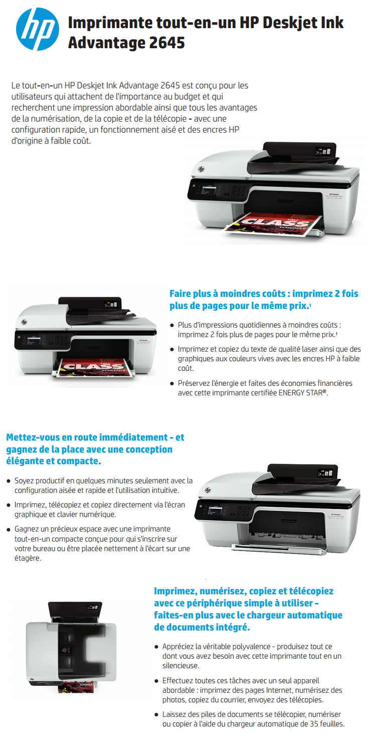 Acheter Imprimante tout-en-un HP Deskjet Ink Advantage 2645 (D4H22C) Maroc