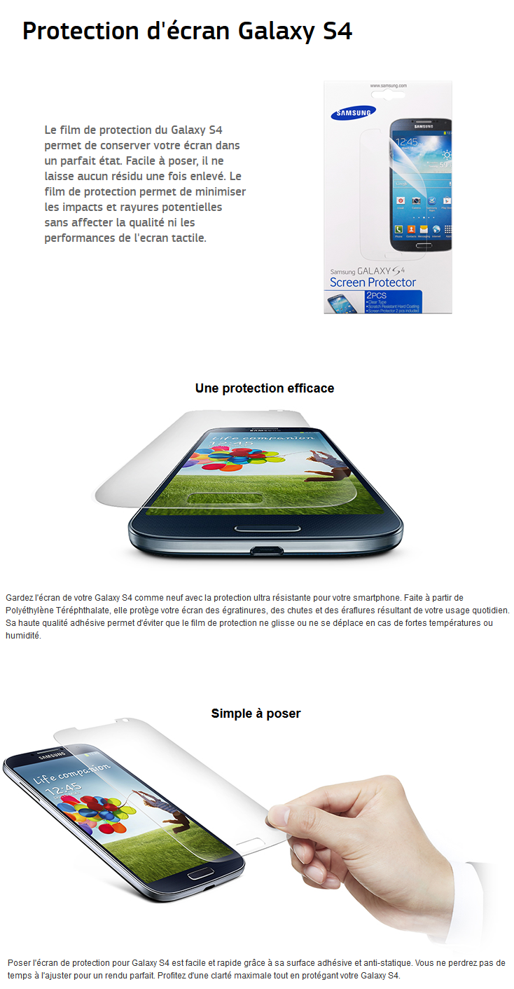 Acheter Protection d'écran Samsung Galaxy S4 Maroc