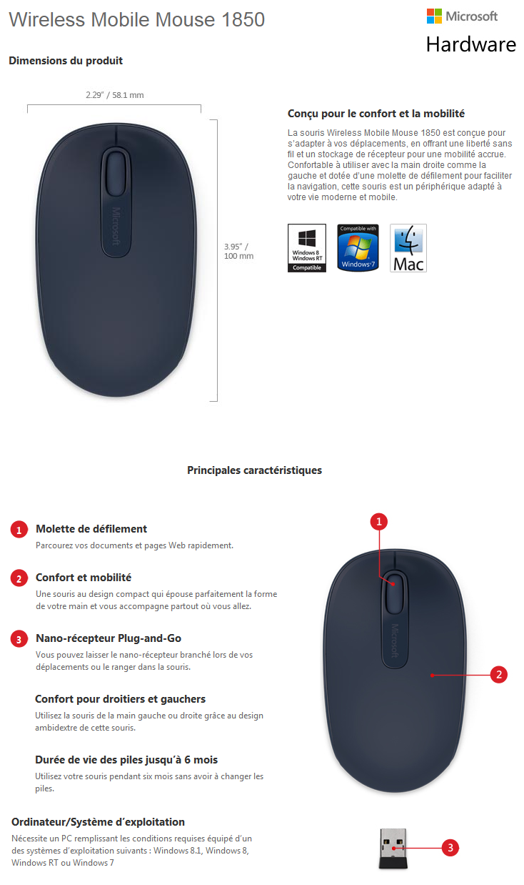 Acheter Souris Microsoft Wireless Mobile Mouse 1850 - Blue (U7Z-00014) Maroc