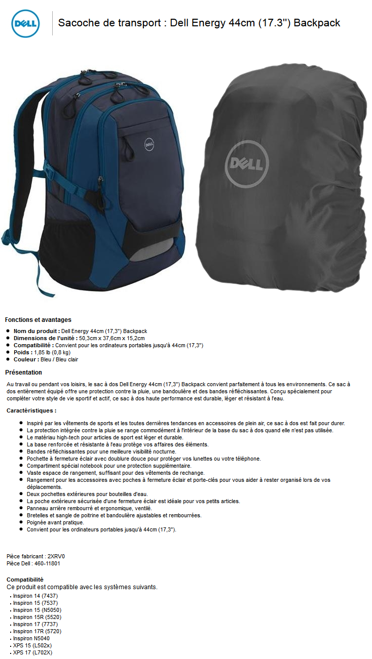 Acheter Sac à dos Dell Energy 44cm (17,3'') Backpack (460-11801) Maroc