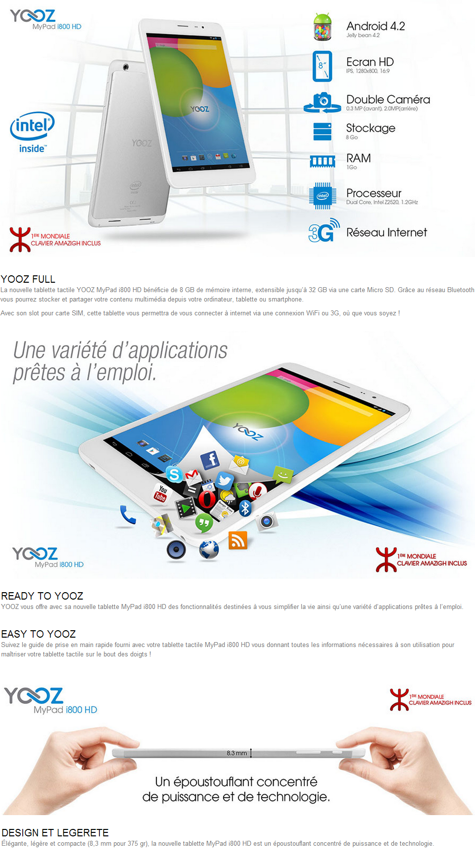 Acheter Tablette 3G YooZ MyPad i800 HD - Wi-Fi 8GB Metal (YPADi800HD) Maroc