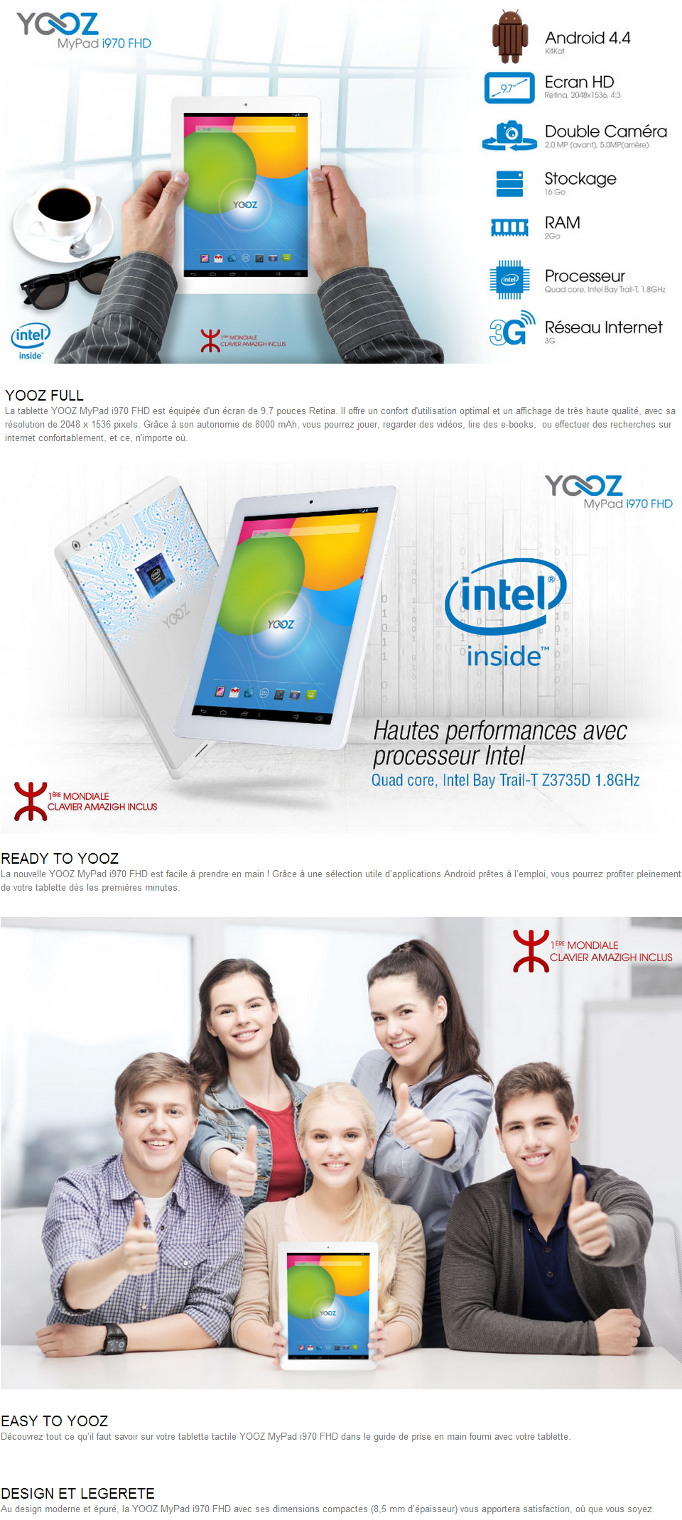 Acheter Tablette 3G YooZ MyPad i970 Full HD - WiFi 16 GB Metal (YPADi970FHD) Maroc