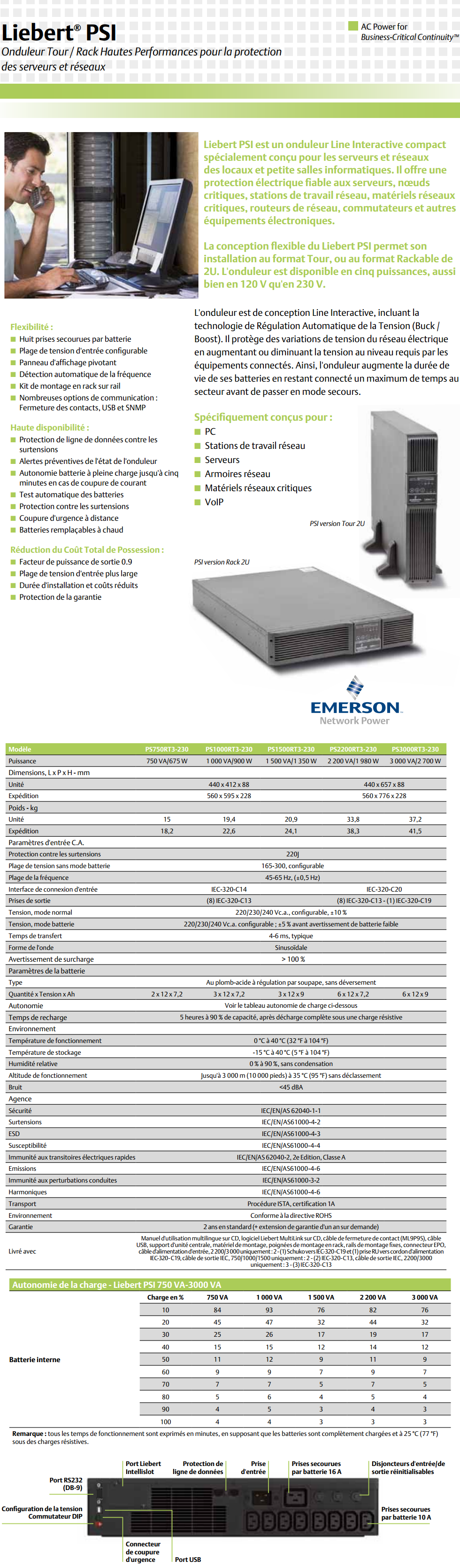 Acheter Onduleur Line-interactive Emerson Liebert PSI 750VA (675W) 230V Rack/Tower UPS Maroc