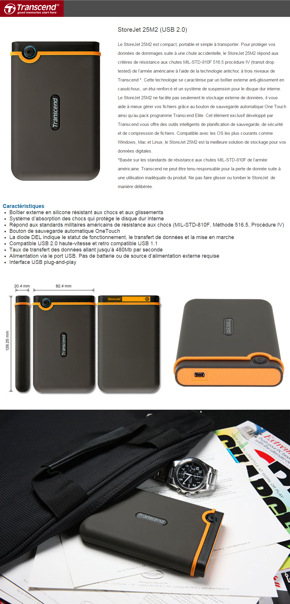 Acheter Disque dur externe Anti-choc portable Transcend StoreJet 25M2 - SATA 2.5" Maroc