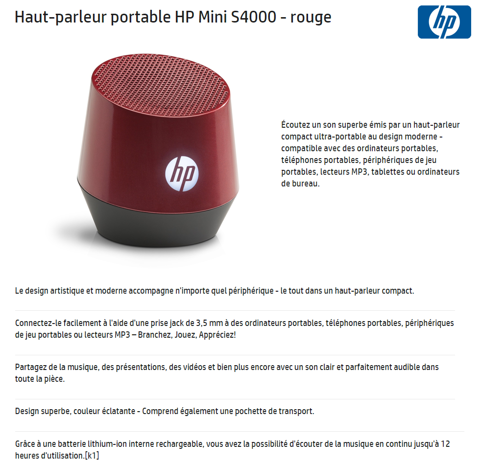 Acheter Haut-parleur portable HP Mini S4000 - rouge Maroc