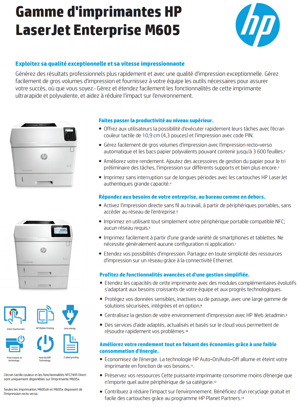 Acheter Imprimante Laser Monochrome HP LaserJet Enterprise M605dn (E6B70A) Maroc