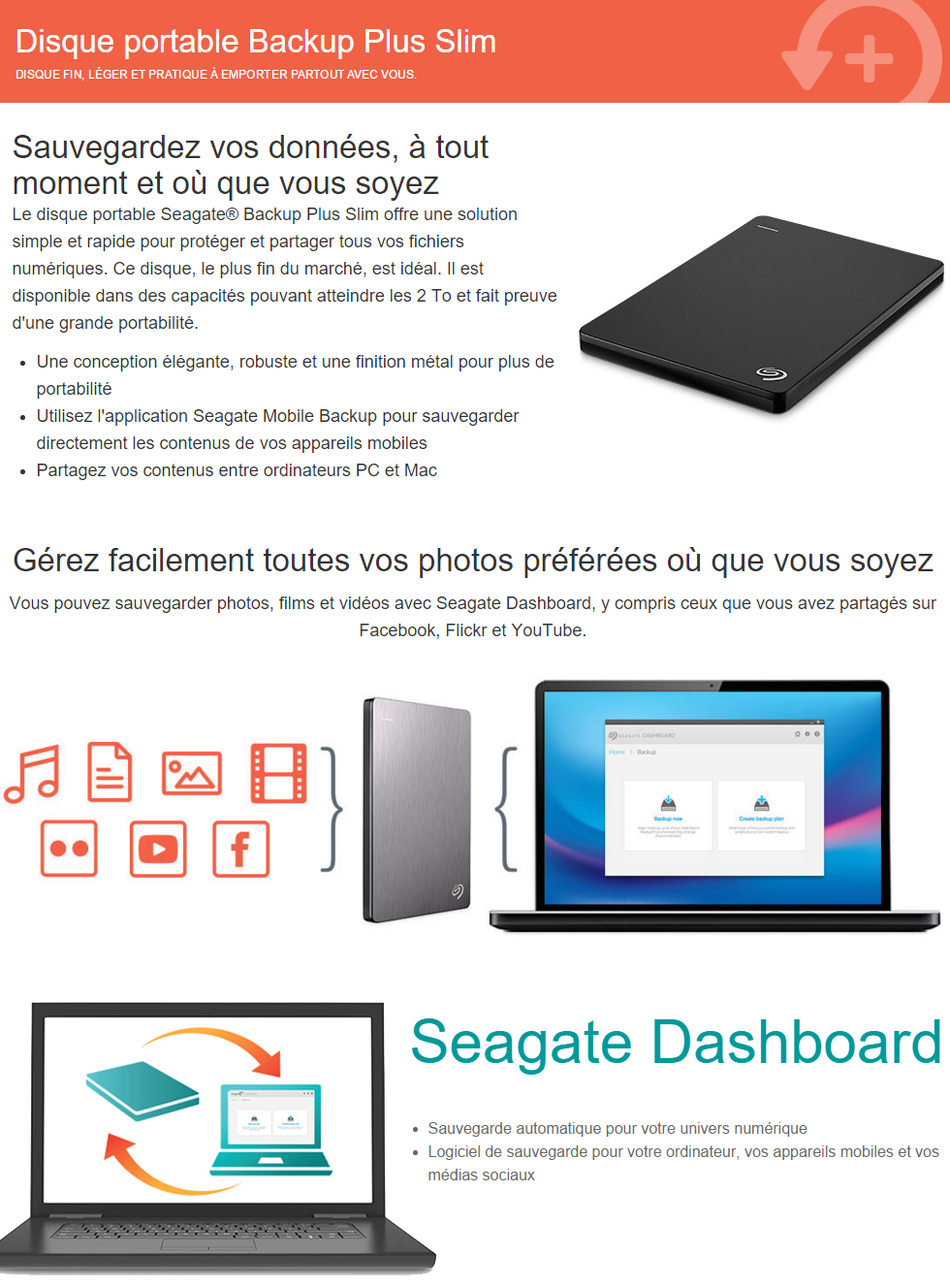 Acheter Disque dur portable Seagate Backup Plus Slim 1/ 2 TB - USB 3.0 Maroc