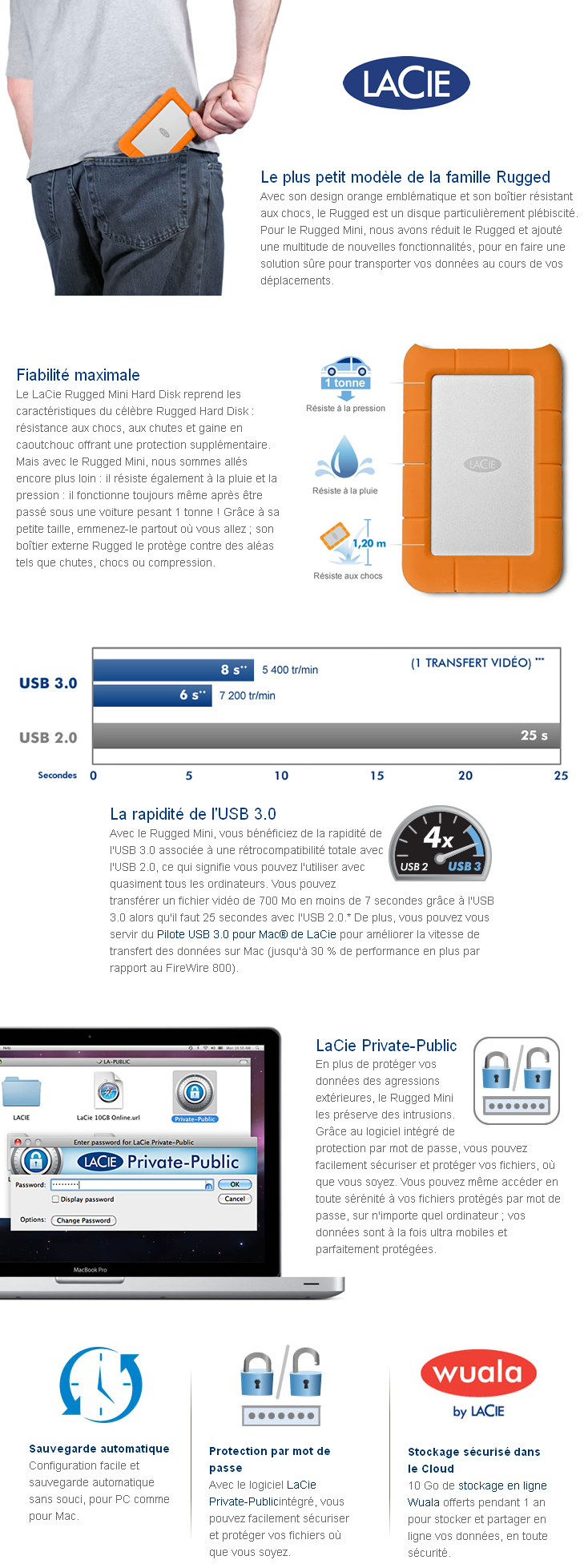 Acheter LaCie HDD Rugged Mini USB 3.0, Shock resistant, 500GB  (7200 rpm) / 1, 2, 4 TB  (5400 rpm) Maroc