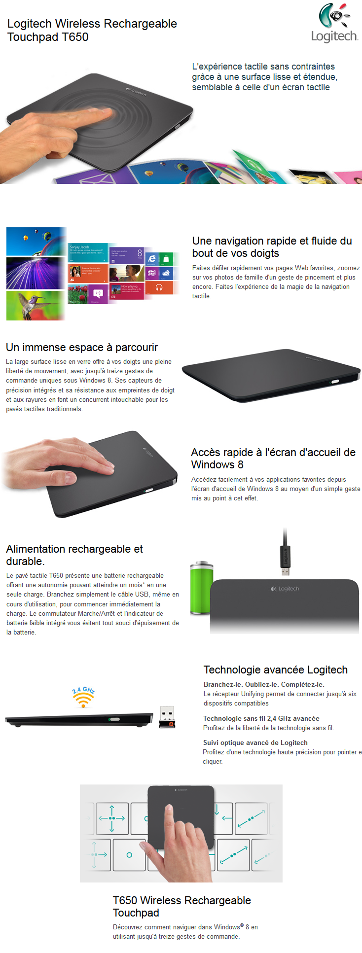 Acheter Logitech Wireless Rechargeable Touchpad T650 Maroc