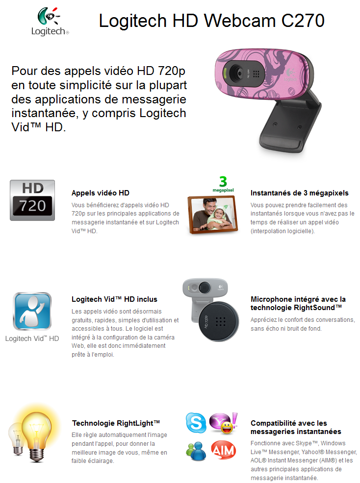 Acheter Logitech HD Webcam C270 Maroc