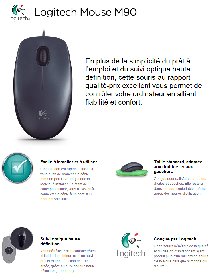 Acheter Souris filaire Logitech Mouse M90 - USB Maroc