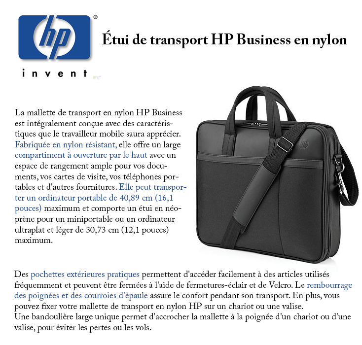 Acheter Étui de transport HP Business en nylon 16,1" (BP848AA) Maroc