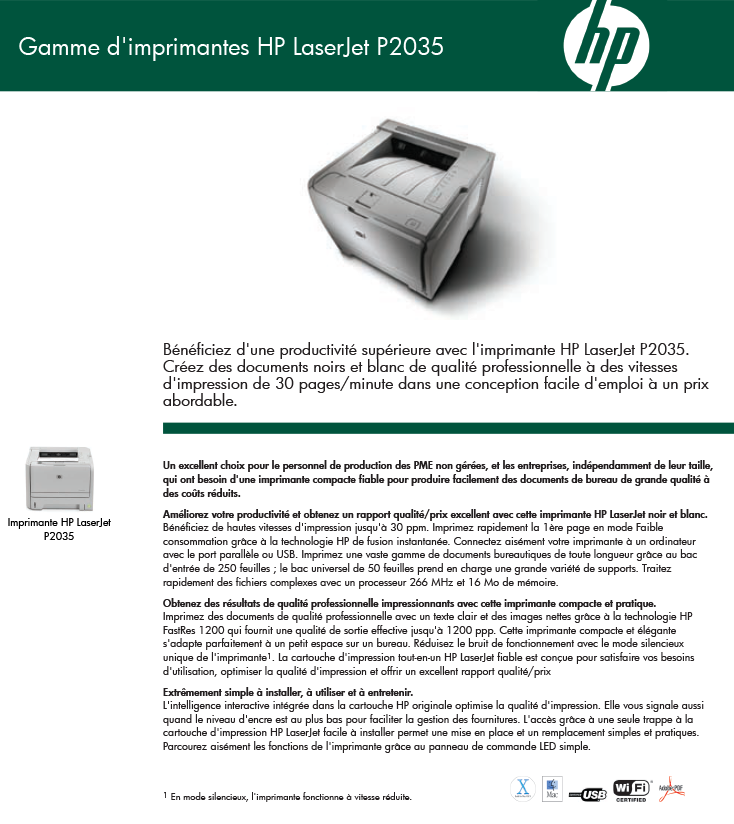 Acheter Imprimante HP LaserJet P2035 (CE461A) maroc