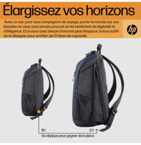 HP Sac à dos pour ordinateur portable Travel 18 litres 15,6 pouces, gris fer (6B8U6AA)