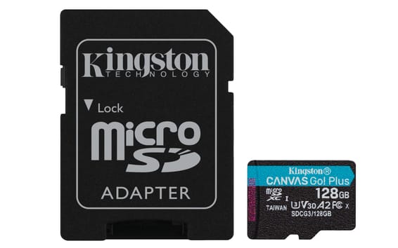 Kingston Technology Carte microSDXC Canvas Go Plus 170R A2 U3 V30 de 128 Go + ADP (SDCG3/128GB)