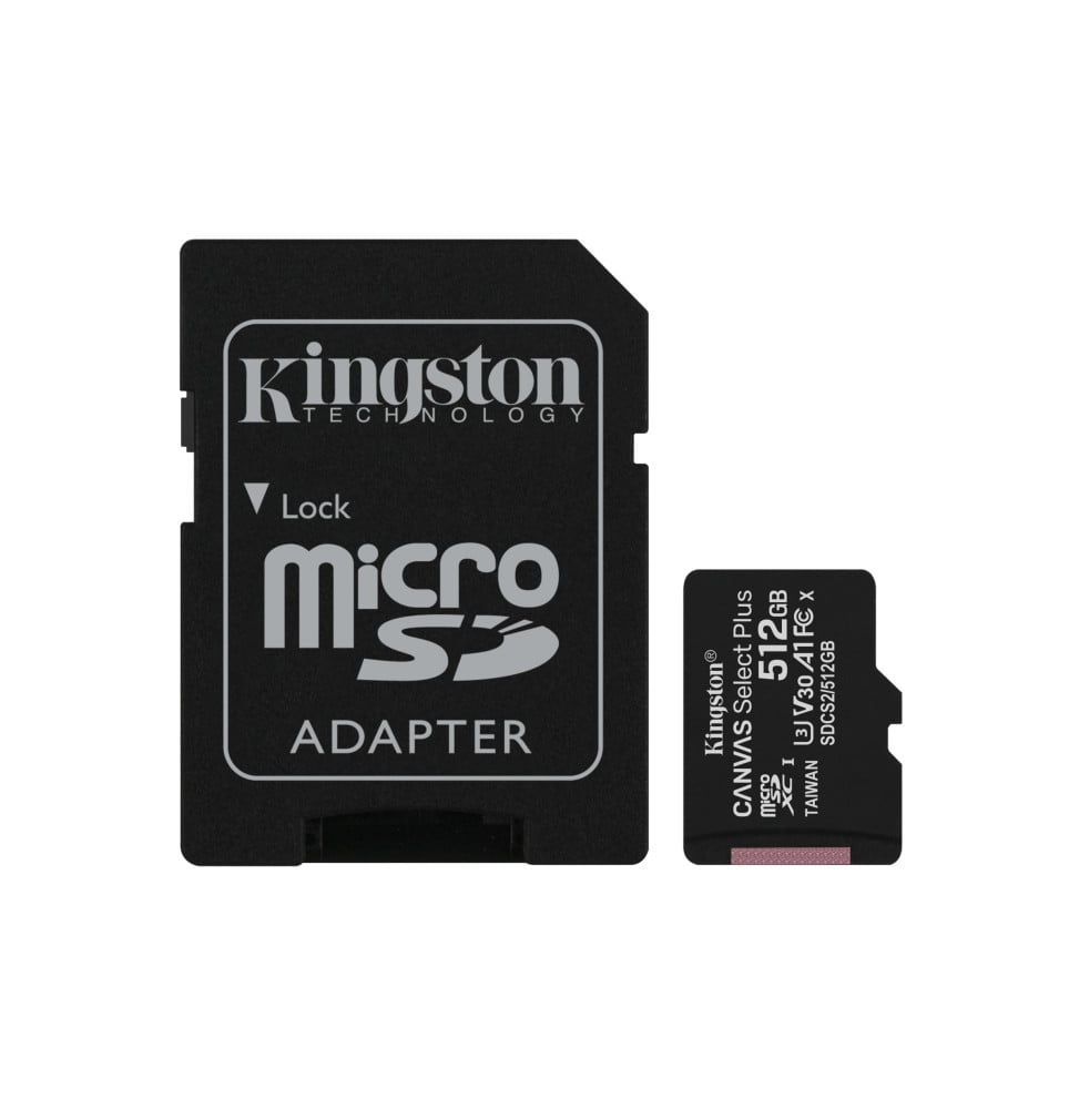 Kingston Technology Carte micSDXC Canvas Select Plus 100R A1 C10 de 512 Go + ADP (SDCS2/512GB)