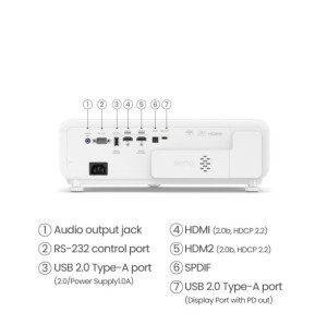 BenQ X500i vidéo-projecteur Projecteur à focale courte 2200 ANSI lumens DLP 2160p (3840x2160) Noir, Blanc (9H.JSC77.17E)
