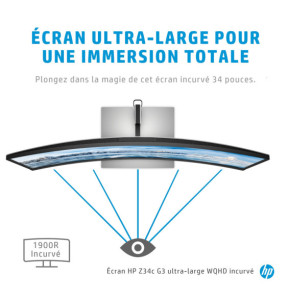 HP Z34c G3 écran plat de PC 86,4 cm (34") 3440 x 1440 pixels UltraWide Quad HD LED Noir, Argent (30A19AA)