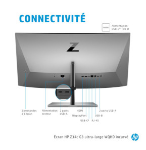HP Z34c G3 écran plat de PC 86,4 cm (34") 3440 x 1440 pixels UltraWide Quad HD LED Noir, Argent (30A19AA)