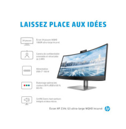 HP Z34c G3 écran plat de PC 86,4 cm (34") 3440 x 1440 pixels UltraWide Quad HD LED Noir, Argent (30A19AA)