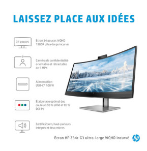 HP Z34c G3 écran plat de PC 86,4 cm (34") 3440 x 1440 pixels UltraWide Quad HD LED Noir, Argent (30A19AA)