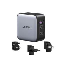 Ugreen 65W Nexode GaN Casque, Téléphone portable, Ordinateur portable, Smartwatch, Tablette Gris USB Charge rapide Intérieure