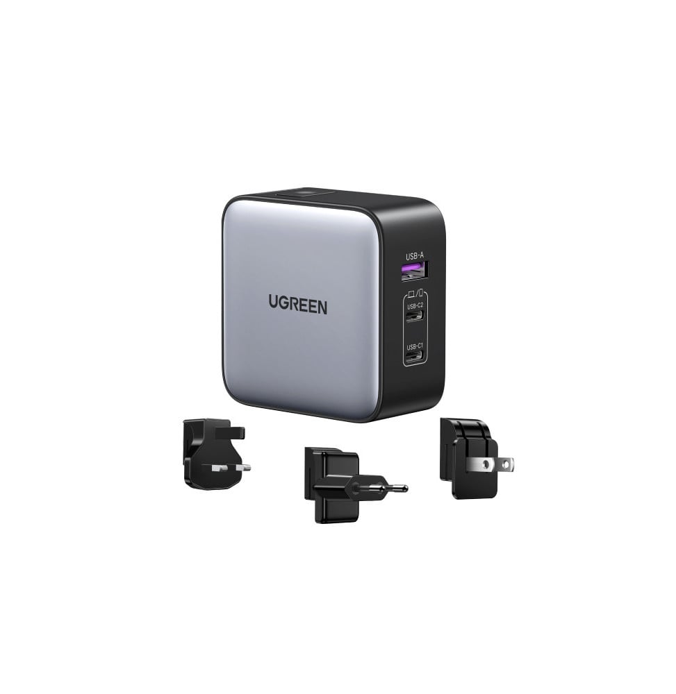 Ugreen 65W Nexode GaN Casque, Téléphone portable, Ordinateur portable, Smartwatch, Tablette Gris USB Charge rapide Intérieure