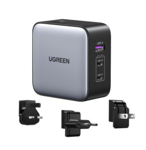 Ugreen 65W Nexode GaN Casque, Téléphone portable, Ordinateur portable, Smartwatch, Tablette Gris USB Charge rapide Intérieure