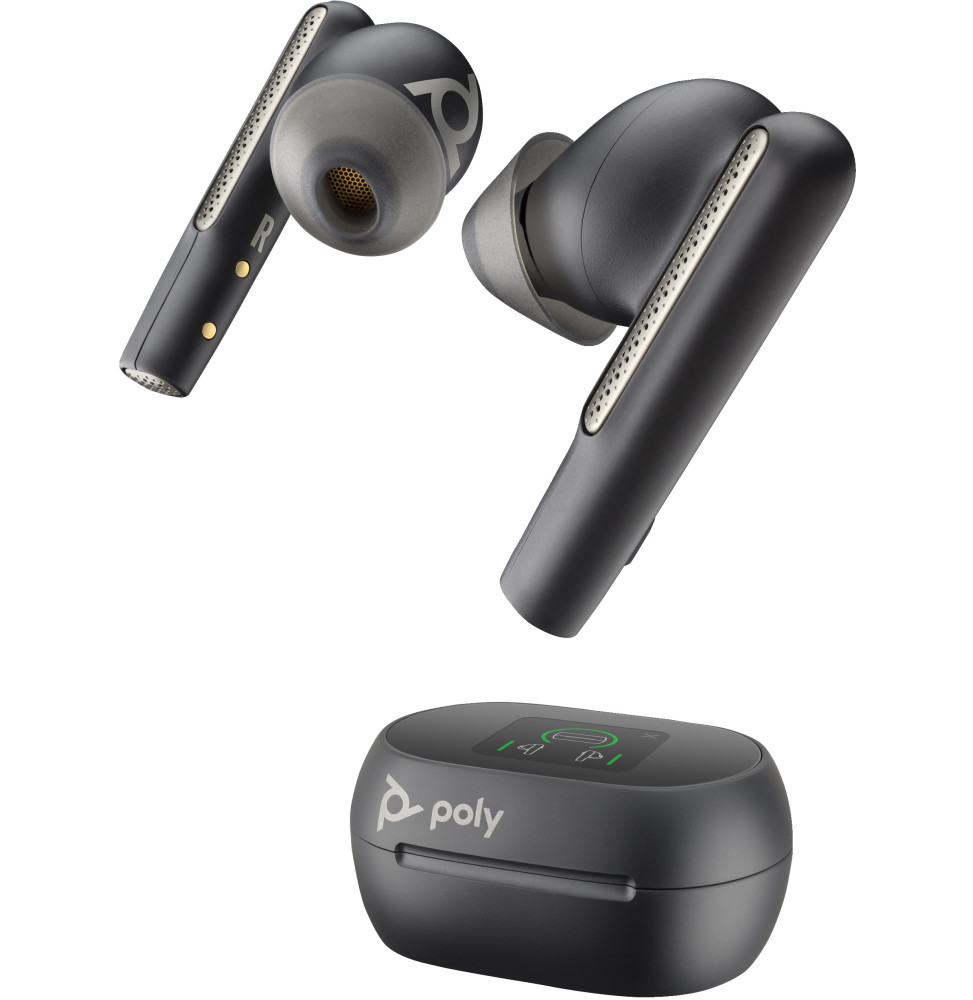 POLY Écouteurs noir charbon Voyager Free 60+ UC M + adaptateur USB-C BT700 + étui de charge avec écran tactile (7Y8H0AA)