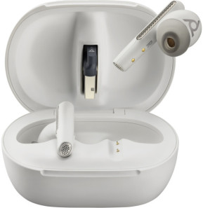 POLY Écouteurs sable blanc Voyager Free 60+ UC M + adaptateur USB-A BT700 + étui de charge avec écran tactile (7Y8G7AA)
