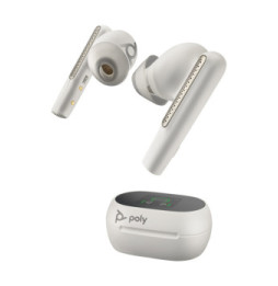 POLY Écouteurs sable blanc Voyager Free 60+ UC M + adaptateur USB-A BT700 + étui de charge avec écran tactile (7Y8G7AA)