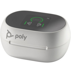 POLY Écouteurs sable blanc Voyager Free 60+ UC M + adaptateur USB-A BT700 + étui de charge avec écran tactile (7Y8G7AA)