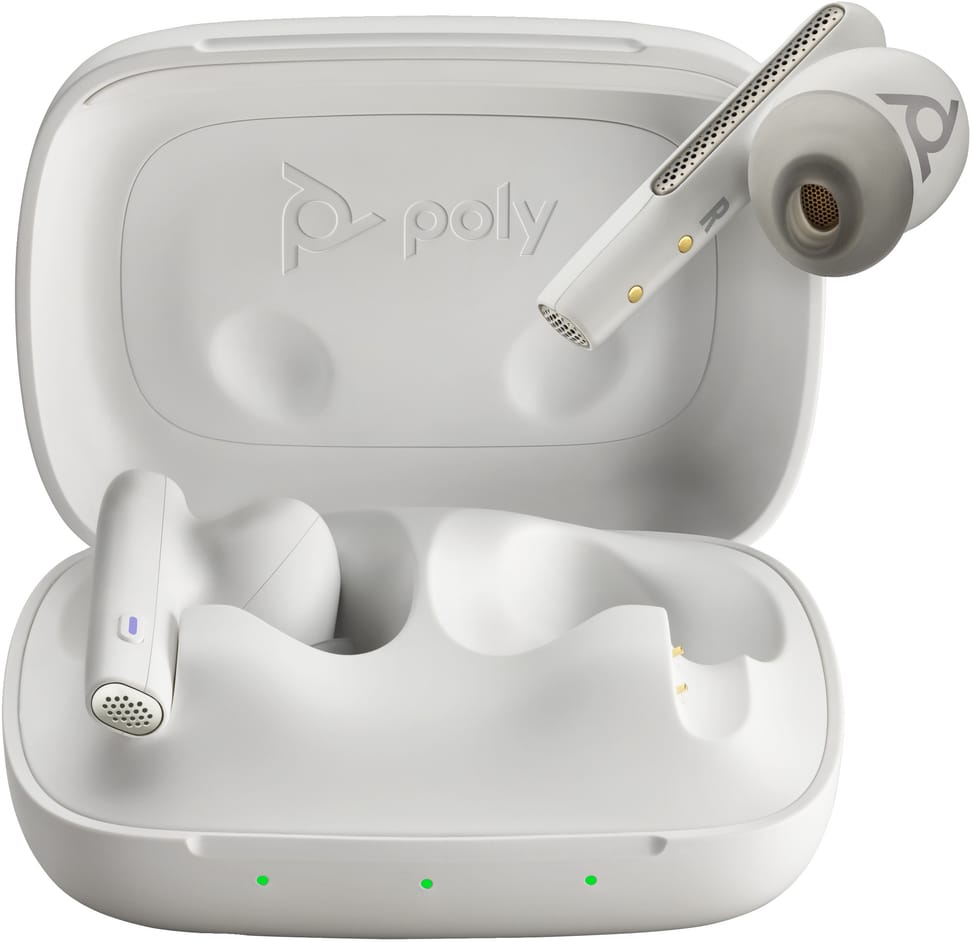 POLY Écouteurs sable blanc Voyager Free 60 UC M + adaptateur USB-C BT700 + étui de charge de base (7Y8L6AA) — image 1