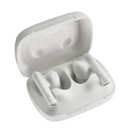 POLY Écouteurs sable blanc Voyager Free 60 UC M + adaptateur USB-C BT700 + étui de charge de base (7Y8L6AA)