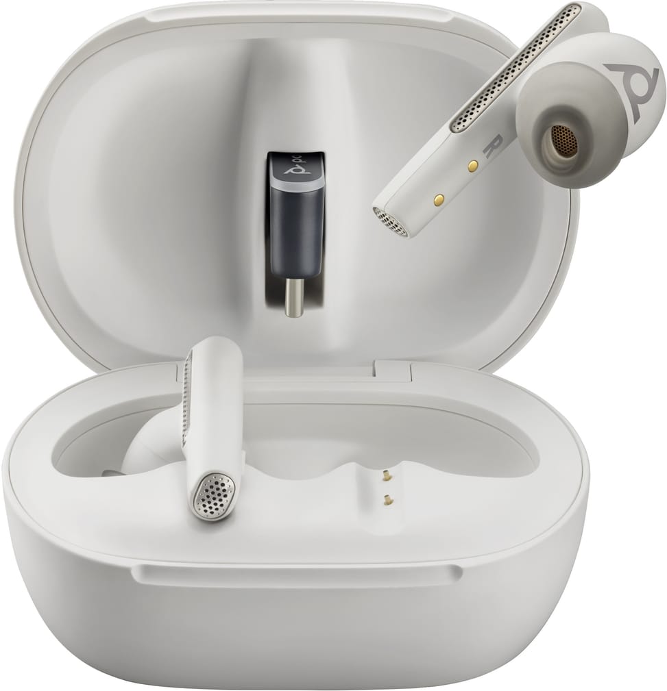POLY Écouteurs sable blanc Voyager Free 60+ UC + adaptateur USB-C BT700 + étui de charge avec écran tactile (7Y8G6AA) — image 1