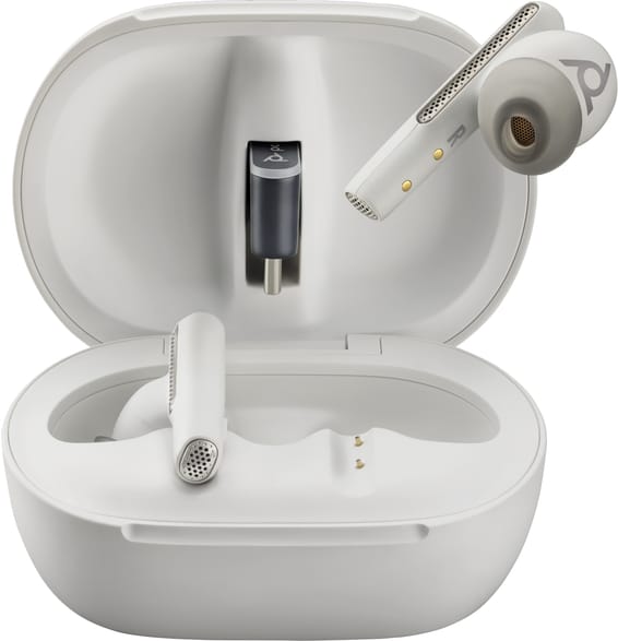 POLY Écouteurs sable blanc Voyager Free 60+ UC + adaptateur USB-C BT700 + étui de charge avec écran tactile (7Y8G6AA)