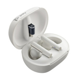 POLY Écouteurs sable blanc Voyager Free 60+ UC + adaptateur USB-C BT700 + étui de charge avec écran tactile (7Y8G6AA)