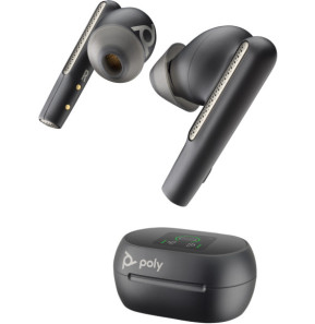 POLY Écouteurs noir charbon Voyager Free 60+ UC + adaptateur USB-A BT700 + étui de charge avec écran tactile (7Y8G3AA)