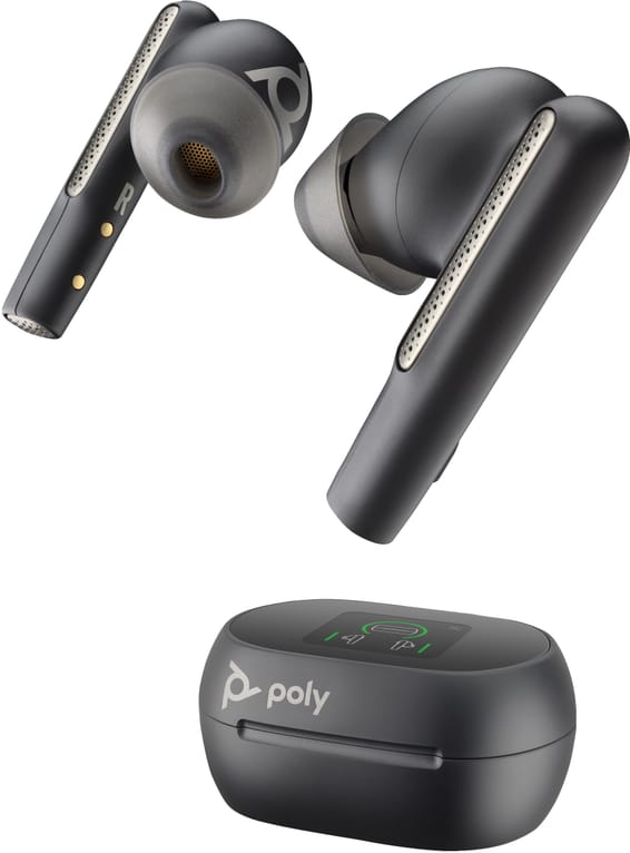 POLY Écouteurs noir charbon Voyager Free 60+ UC + adaptateur USB-A BT700 + étui de charge avec écran tactile (7Y8G3AA)