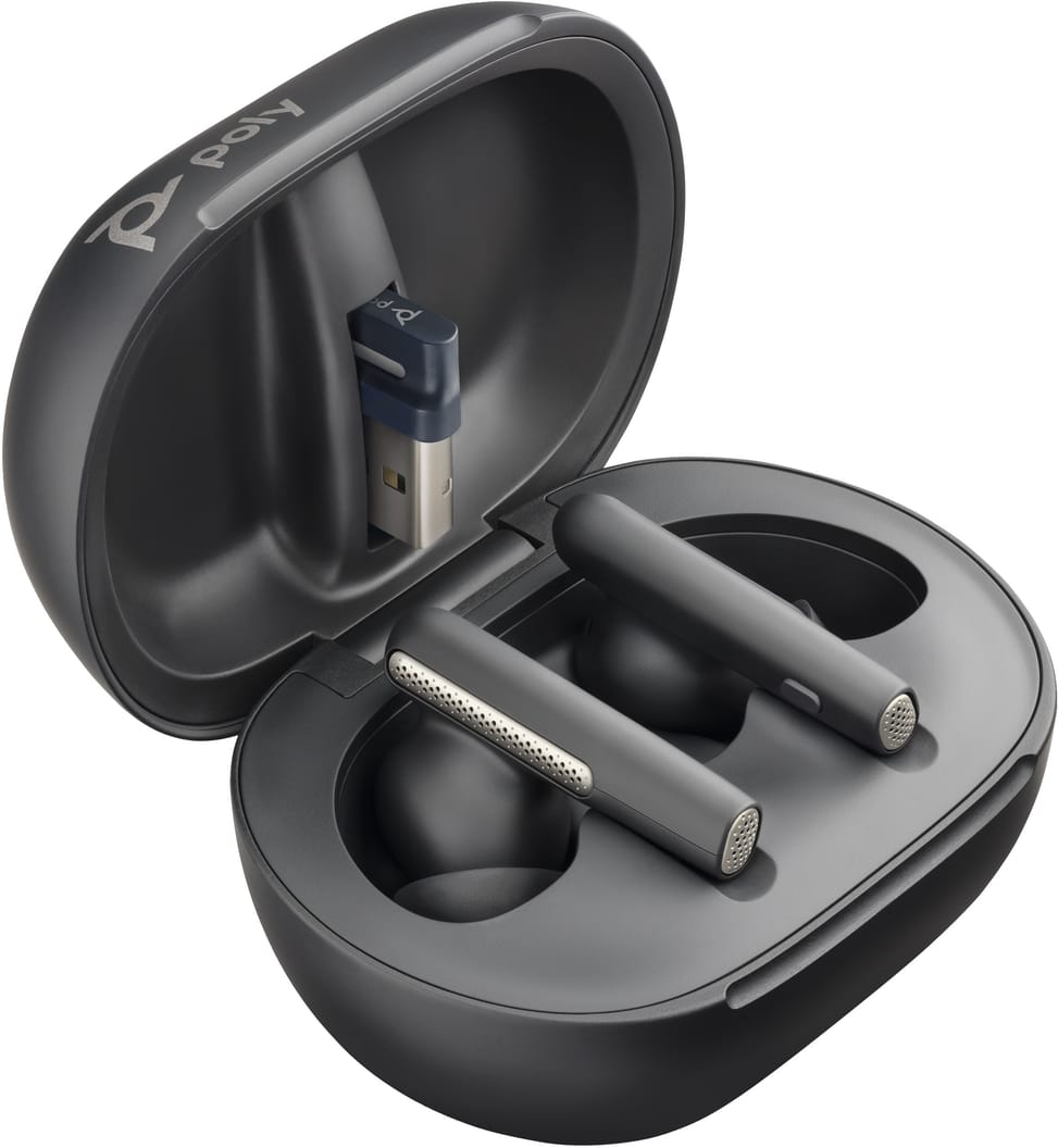 POLY Écouteurs noir charbon Voyager Free 60+ UC + adaptateur USB-A BT700 + étui de charge avec écran tactile (7Y8G3AA) — image 3