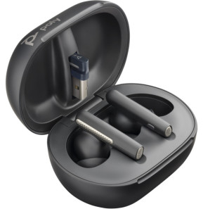POLY Écouteurs noir charbon Voyager Free 60+ UC M + adaptateur USB-A BT700 + étui de charge avec écran tactile (7Y8G9AA)