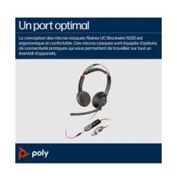 POLY Micro-casque Blackwire 5220 stéréo USB-C + connexion 3,5 mm + adaptateur USB-C/A (93S88AA)