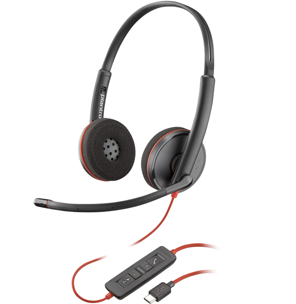 POLY Micro-casque Blackwire 3220 stéréo USB-C + adaptateur USB-C/A (93S87AA)