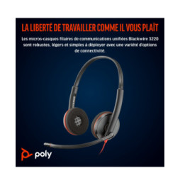 POLY Micro-casque Blackwire 3220 stéréo USB-C + adaptateur USB-C/A (93S87AA)