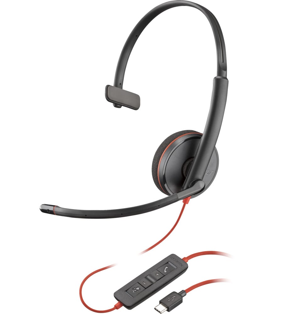 POLY Micro-casque monaural USB-C noir Blackwire 3210 + adaptateur USB-C/A (lot) (8X2J8A6)