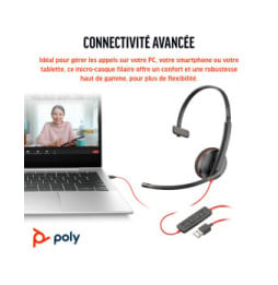 POLY Micro-casque monaural USB-C noir Blackwire 3210 + adaptateur USB-C/A (lot) (8X2J8A6)
