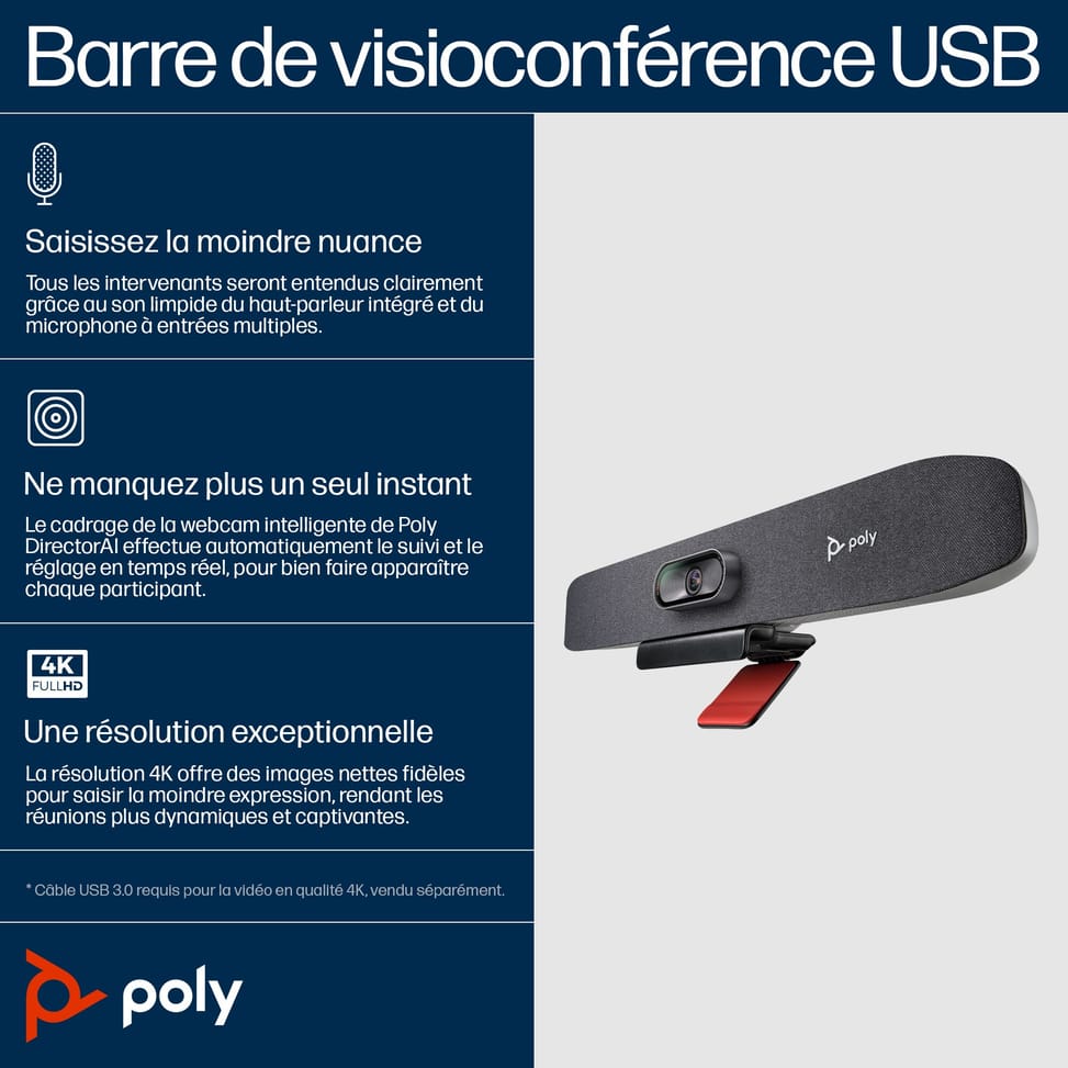 شريط مؤتمرات فيديو USB POLY Studio R30 (842D2AA) — صورة 12